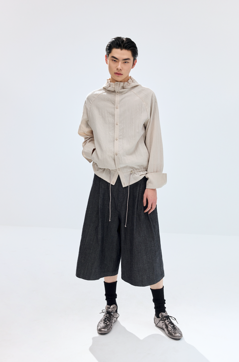 SIMPLE PROJECT LACE-UP HOODED SHIRT