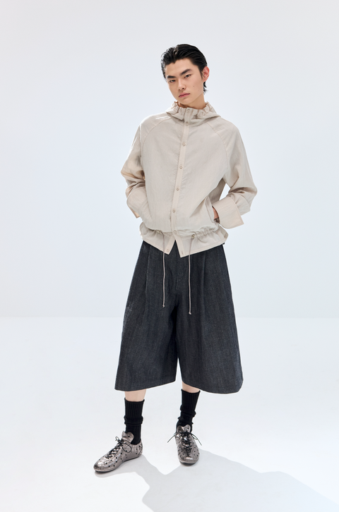 SIMPLE PROJECT LACE-UP HOODED SHIRT