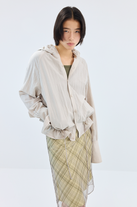 SIMPLE PROJECT LACE-UP HOODED SHIRT