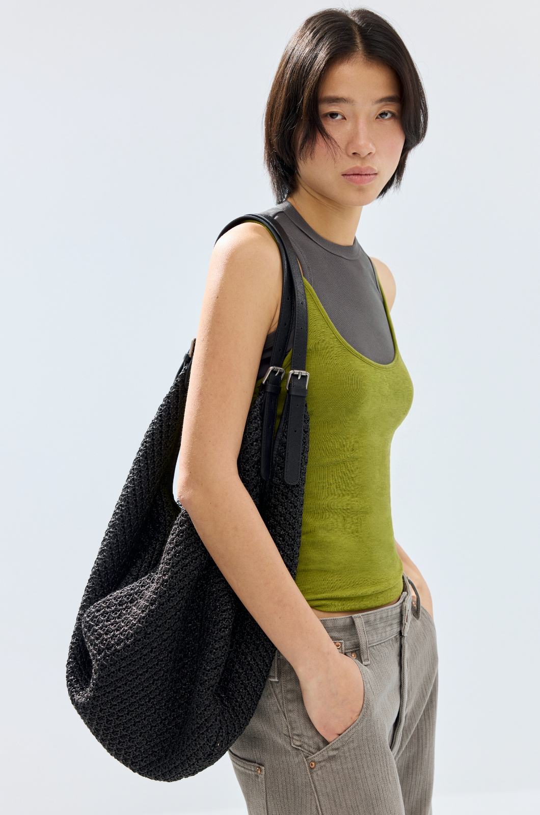 Simple Project 2Way ブラック編み込み ショルダーバッグ Simple Project 2Way ブラック編み込み ショルダーバッグ SIMPLE