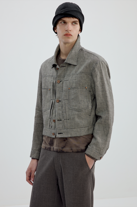 SIMPLE PROJECT HOUNDSTOOTH LINEN JACKET
