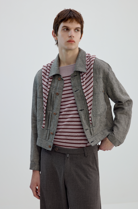 SIMPLE PROJECT HOUNDSTOOTH LINEN JACKET