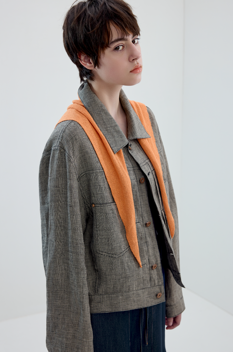 SIMPLE PROJECT HOUNDSTOOTH LINEN JACKET