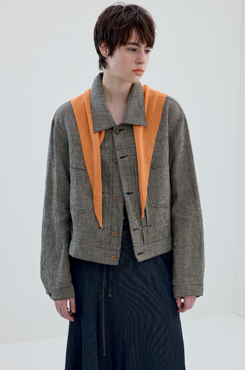 SIMPLE PROJECT HOUNDSTOOTH LINEN JACKET