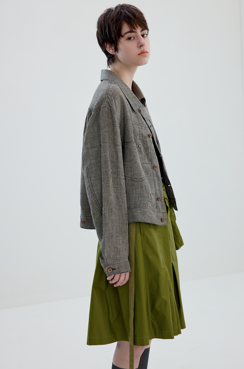 SIMPLE PROJECT HOUNDSTOOTH LINEN JACKET