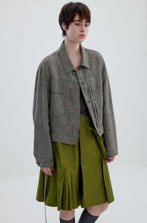 SIMPLE PROJECT HOUNDSTOOTH LINEN JACKET