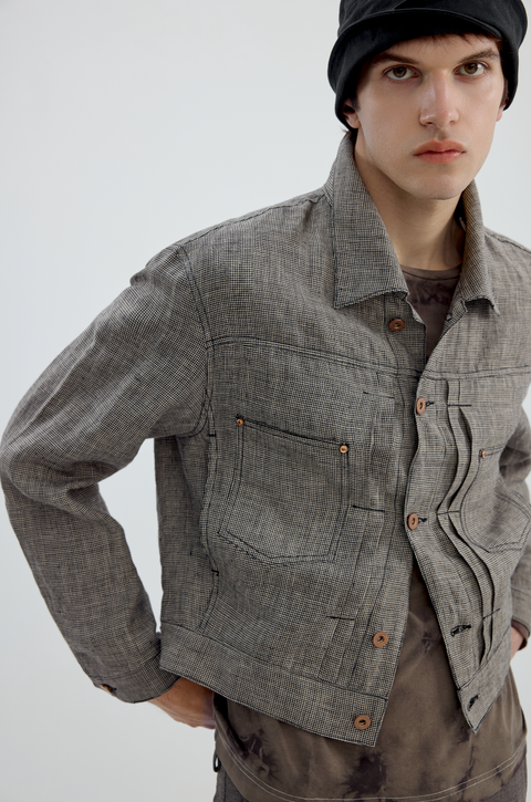 SIMPLE PROJECT HOUNDSTOOTH LINEN JACKET