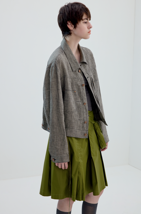 SIMPLE PROJECT HOUNDSTOOTH LINEN JACKET