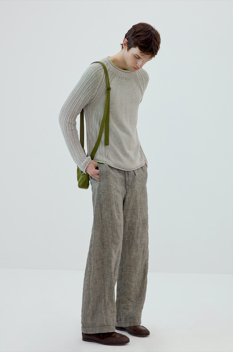 SIMPLE PROJECT PLAID LINEN TROUSERS