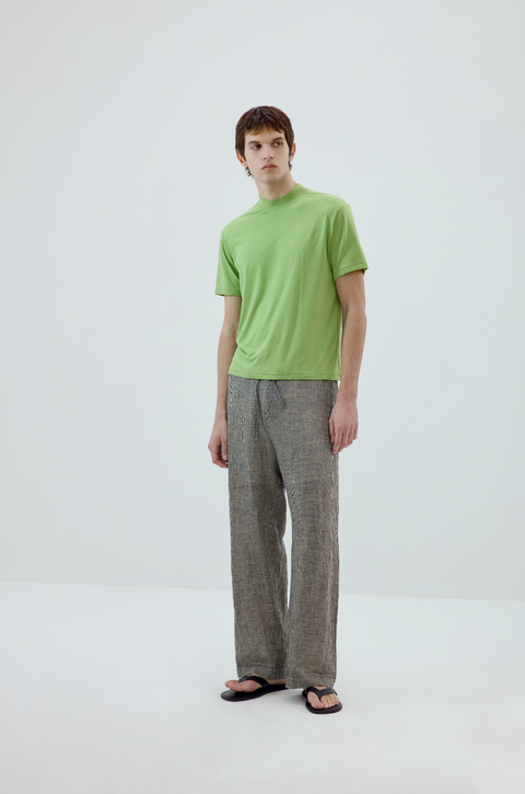 SIMPLE PROJECT PLAID LINEN TROUSERS