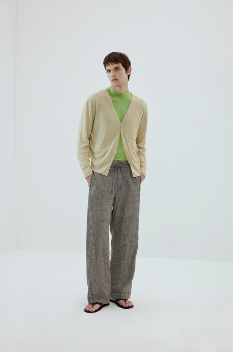 SIMPLE PROJECT PLAID LINEN TROUSERS