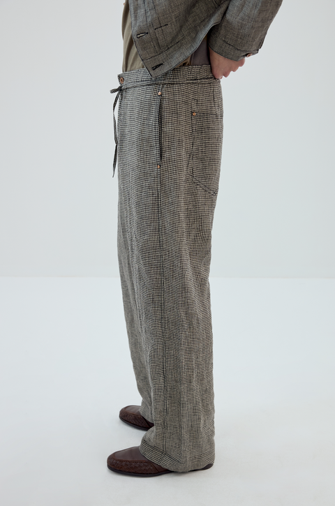 SIMPLE PROJECT PLAID LINEN TROUSERS