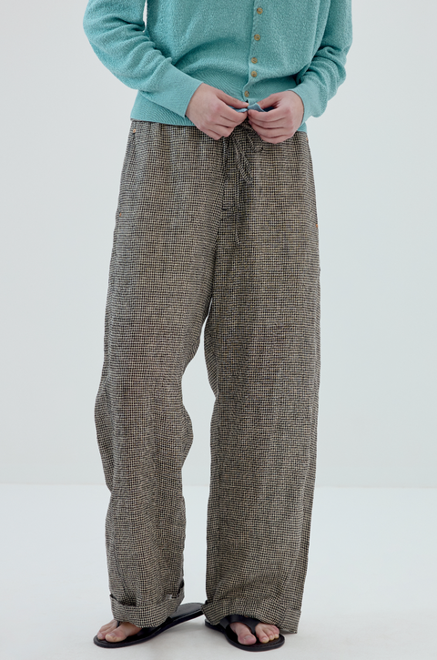 SIMPLE PROJECT PLAID LINEN TROUSERS