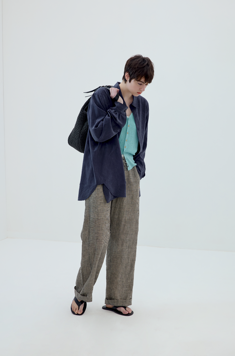 SIMPLE PROJECT PLAID LINEN TROUSERS