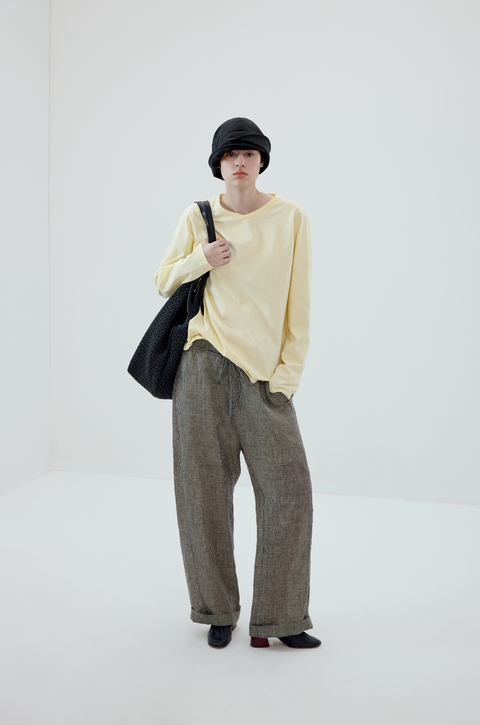 SIMPLE PROJECT PLAID LINEN TROUSERS