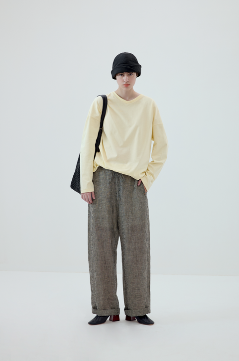 SIMPLE PROJECT PLAID LINEN TROUSERS