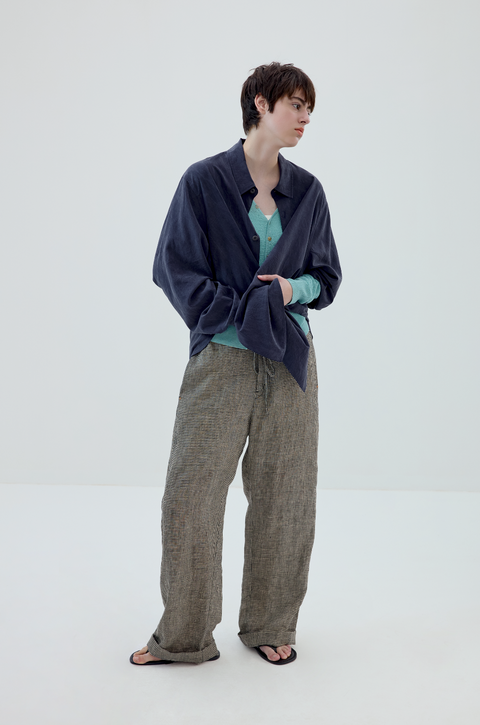 SIMPLE PROJECT PLAID LINEN TROUSERS