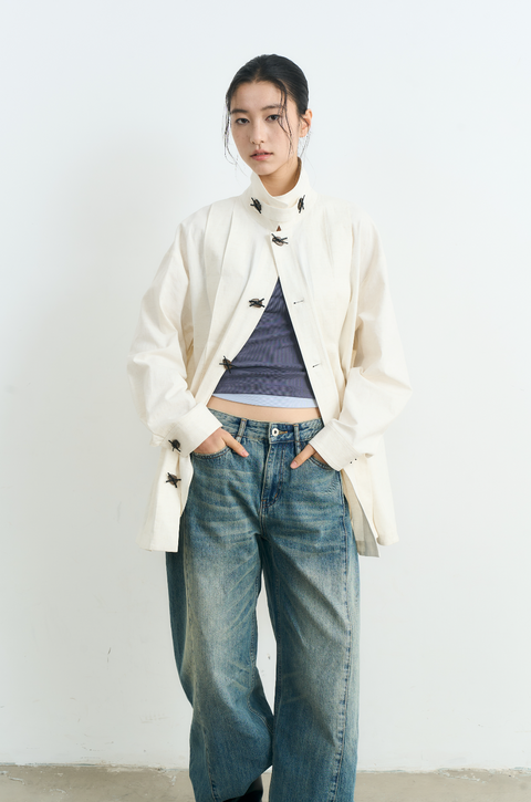 NULL NONE IRREGULAR BUTTON TRENCH COAT