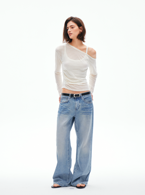 ROSE FOSSIL ONE SHOULDER T-SHIRT