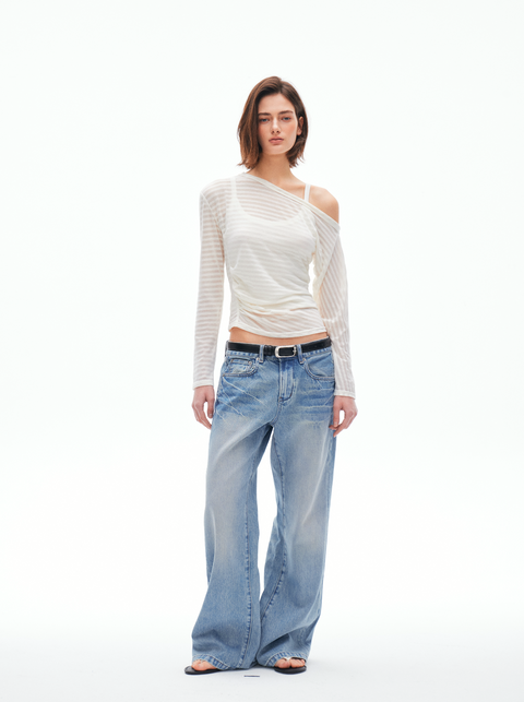 ROSE FOSSIL ONE SHOULDER T-SHIRT