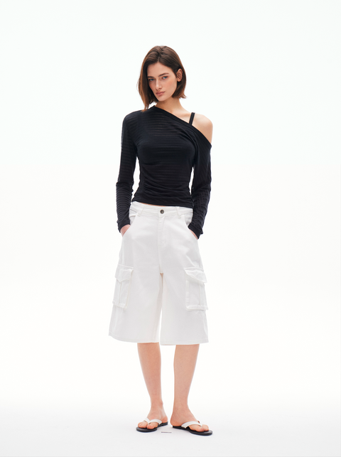 ROSE FOSSIL ONE SHOULDER T-SHIRT