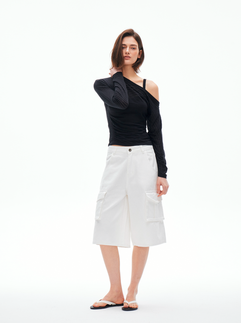 ROSE FOSSIL ONE SHOULDER T-SHIRT