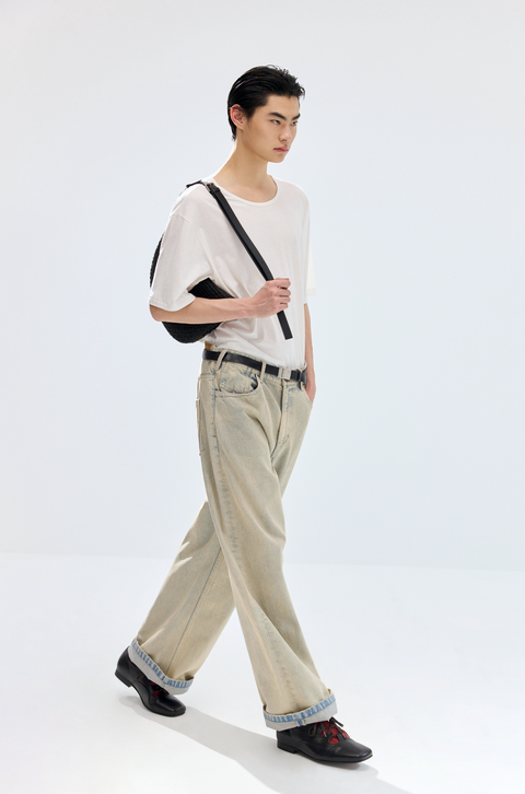 SIMPLE PROJECT KHAKI WASHED JEANS