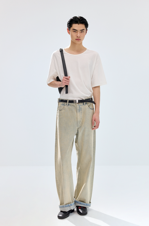 SIMPLE PROJECT KHAKI WASHED JEANS