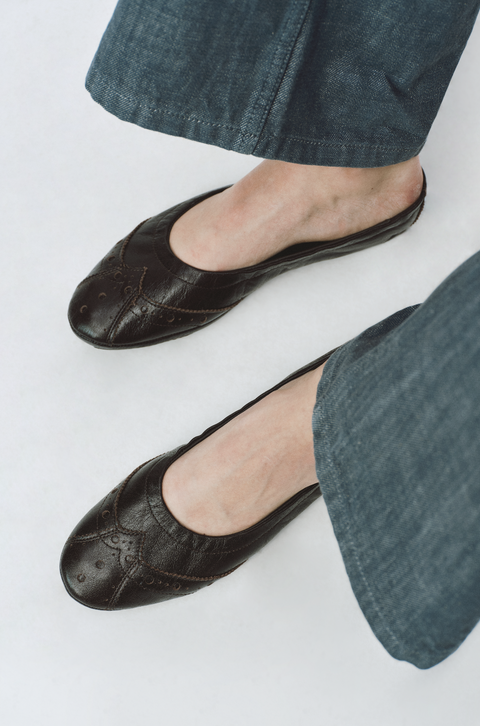 SIMPLE PROJECT BROWN BROGUE BALLET FLATS
