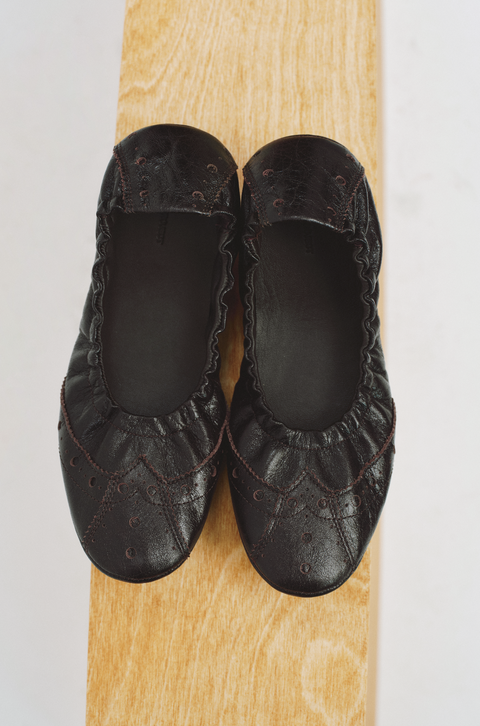 SIMPLE PROJECT BROWN BROGUE BALLET FLATS