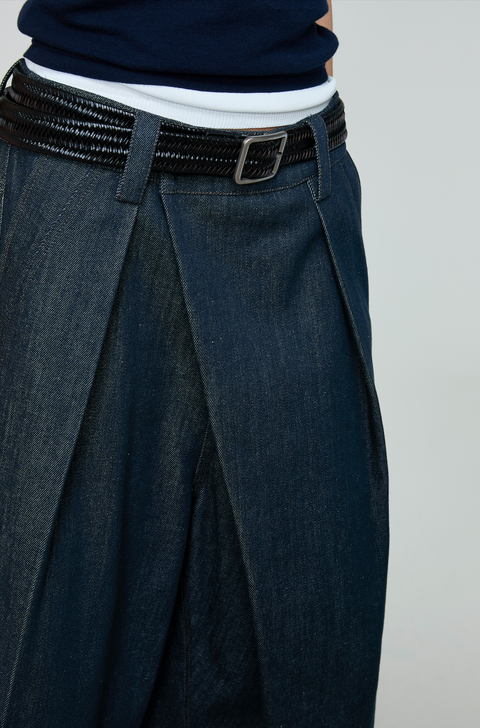 OPICLOTH ASYMMETRIC PLACKET DENIM PANTS