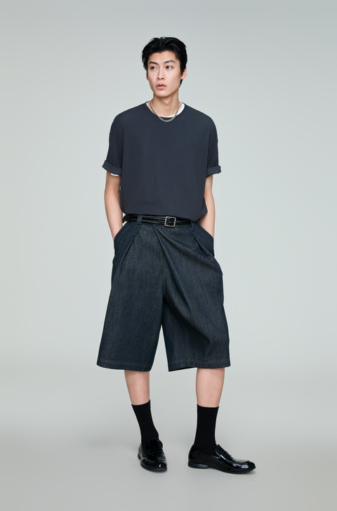 OPICLOTH ASYMMETRIC PLACKET DENIM PANTS