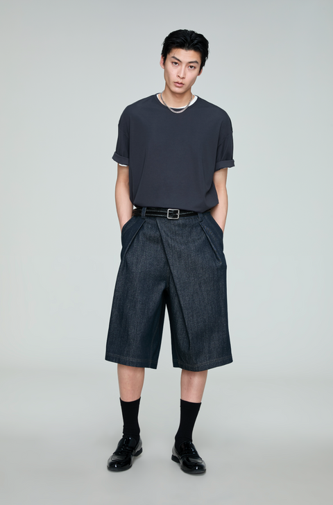 OPICLOTH ASYMMETRIC PLACKET DENIM PANTS
