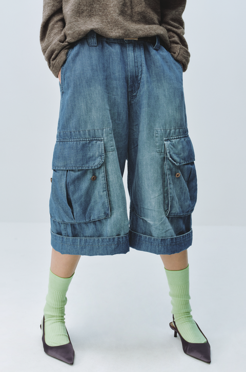 SIMPLE PROJECT DENIM CARGO SHORTS