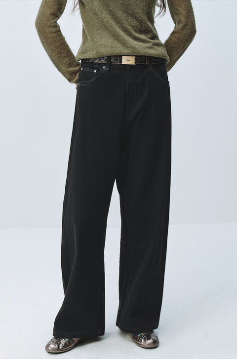 SIMPLE PROJECT BLACK STRAIGHT-LEG JEANS