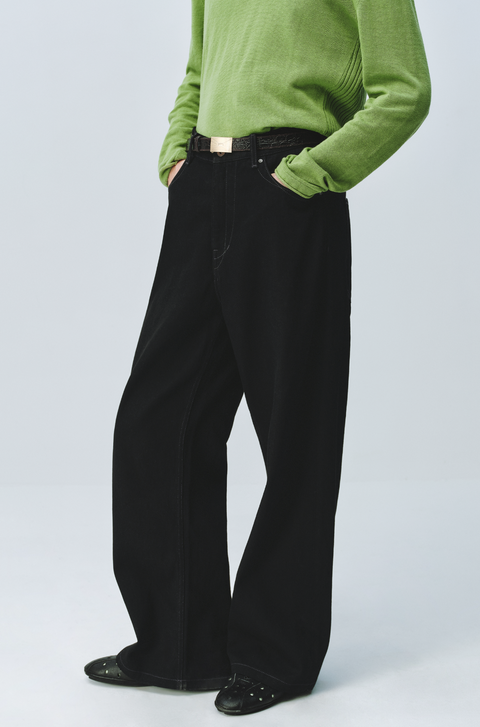 SIMPLE PROJECT BLACK STRAIGHT-LEG JEANS
