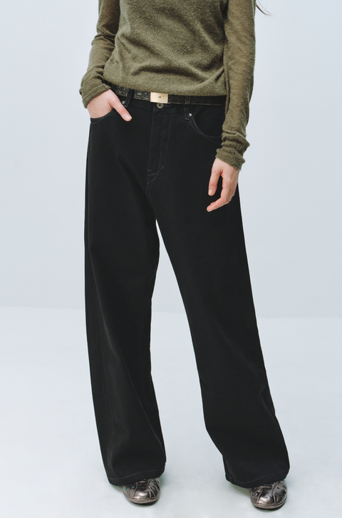 SIMPLE PROJECT BLACK STRAIGHT-LEG JEANS
