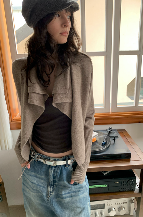 SIMPLE PROJECT MERINO 2-LAYER CARDIGAN