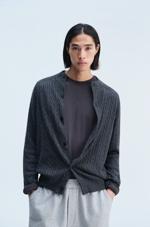 OPICLOTH WOOL SILK CABLE CARDIGAN