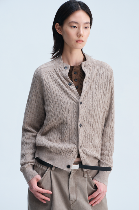 OPICLOTH WOOL SILK CABLE CARDIGAN