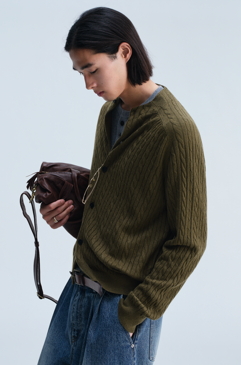 OPICLOTH WOOL SILK CABLE CARDIGAN
