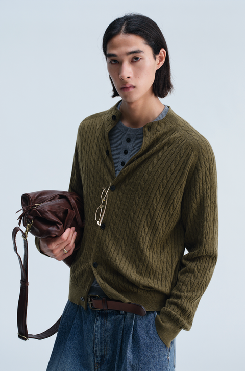 OPICLOTH WOOL SILK CABLE CARDIGAN