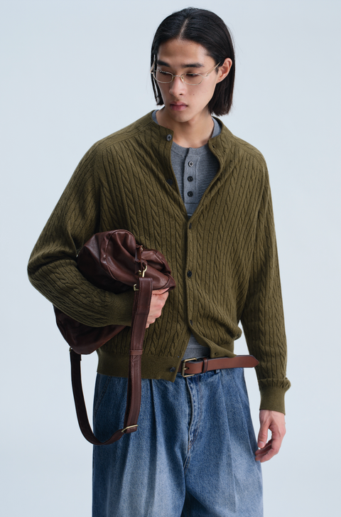 OPICLOTH WOOL SILK CABLE CARDIGAN
