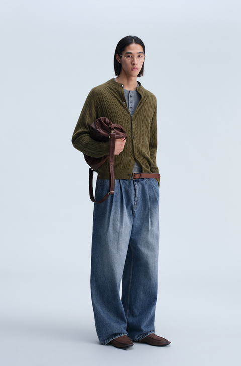 OPICLOTH WOOL SILK CABLE CARDIGAN
