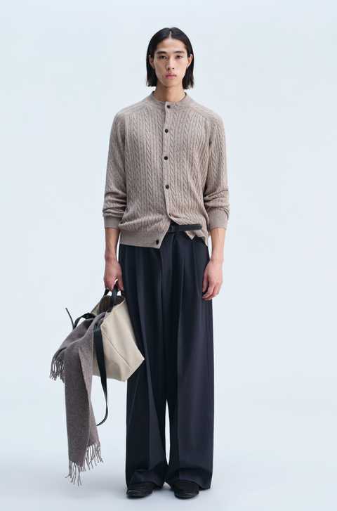 OPICLOTH WOOL SILK CABLE CARDIGAN
