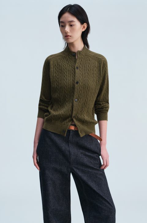 OPICLOTH WOOL SILK CABLE CARDIGAN