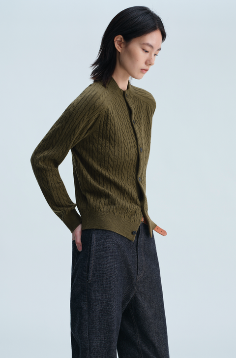 OPICLOTH WOOL SILK CABLE CARDIGAN