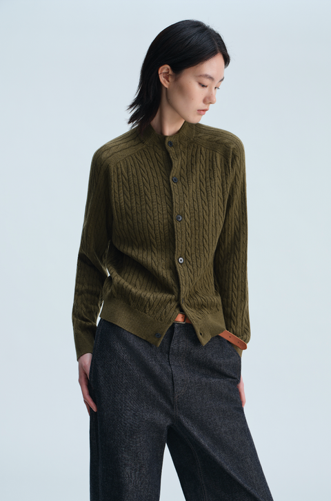 OPICLOTH WOOL SILK CABLE CARDIGAN