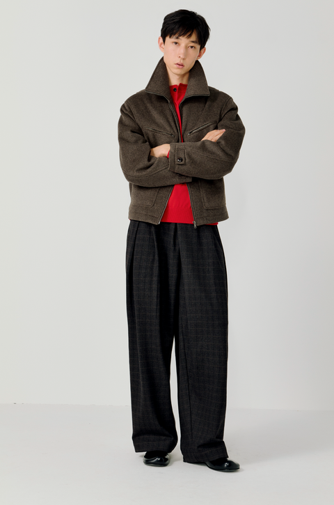 OPICLOTH PLAID DOUBLE-PLEAT TROUSERS