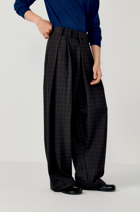 OPICLOTH PLAID DOUBLE-PLEAT TROUSERS